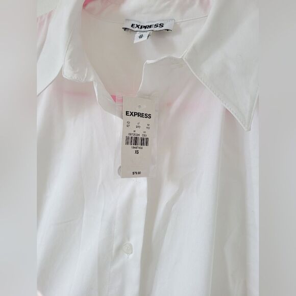 NEW Express White Shirt Dress Tunic Cotton Collared Professional Minimalist XS - Picture 8 of 11